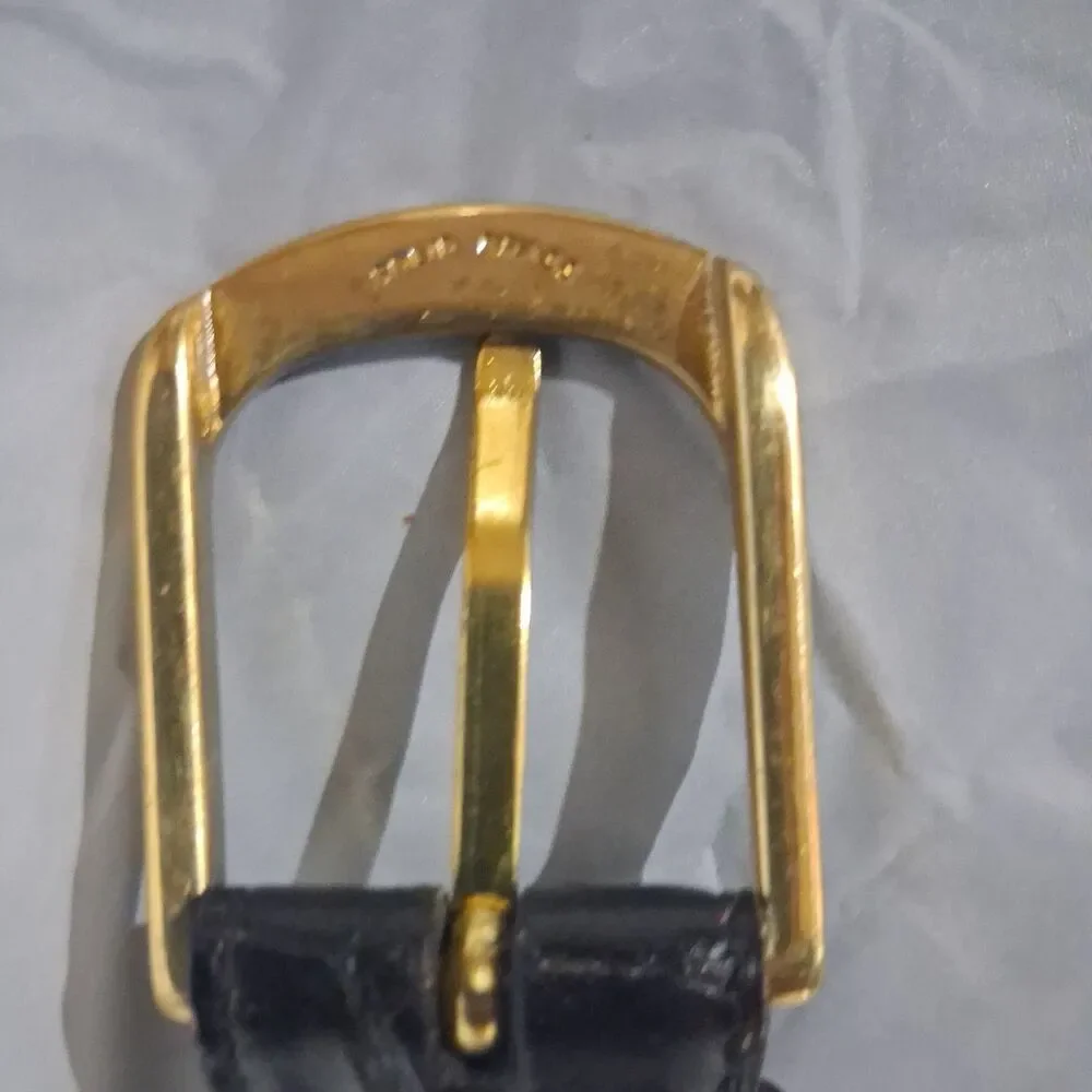 John W Nordstrom Black Textured Leather Belt Sz 34 Brass Buckle Handcrafted USA